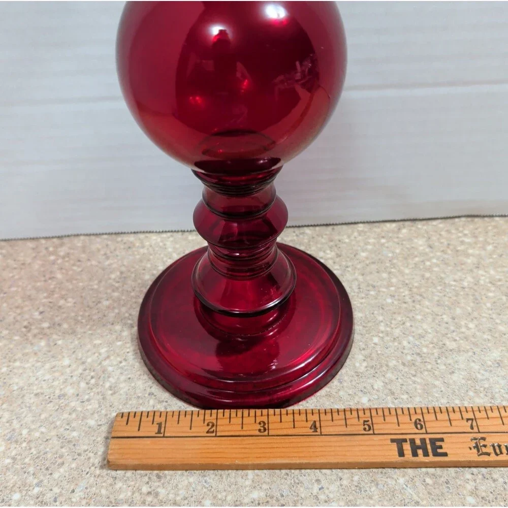 ​Ruby Red Glass Pillar Candle Holder 12